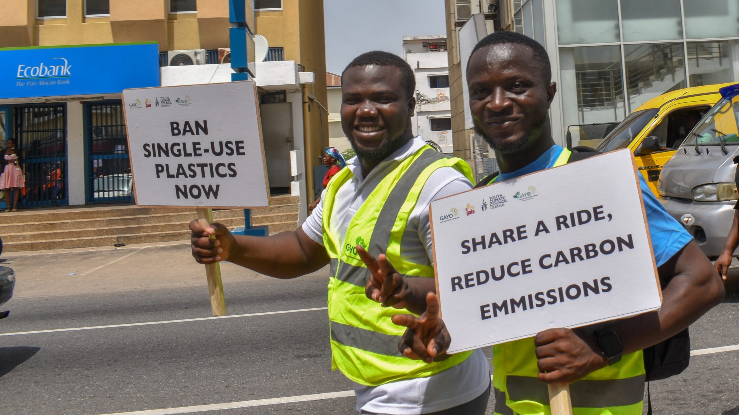 Youth campaigning on the streets of Accra for clean air